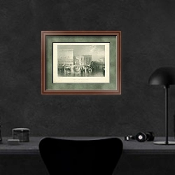 «Венеция - Мост Вздохов» в интерьере кабинета в черных цветах над столом