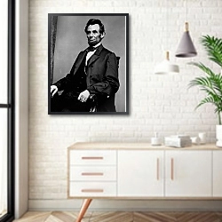 «История в черно-белых фото 213» в интерьере комнаты в скандинавском стиле над тумбой