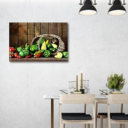 «Натюрморт с перцами в корзине» в интерьере современной столовой над обеденным столом