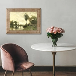 «Landschap met boerderij bij een plas» в интерьере в классическом стиле над креслом