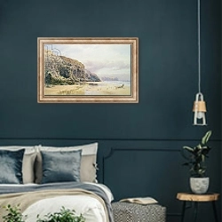 «The Coast of Cornwall» в интерьере классической спальни с темными стенами