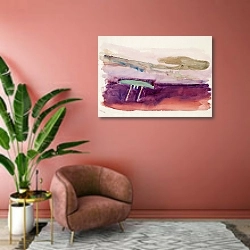 «Merimaisema ja kaksimasto purjevene» в интерьере современной гостиной в розовых тонах