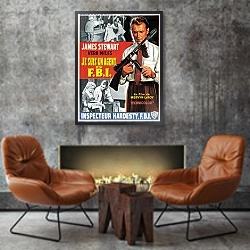 «Film Noir Poster - Fbi Story, The» в интерьере в стиле лофт с бетонной стеной над камином