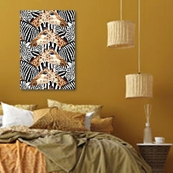 «Паттерн с зебрами и жирафами» в интерьере спальни  в этническом стиле в желтых тонах