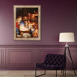 «The Adoration of the Shepherds, detail of the group surrounding Jesus» в интерьере в классическом стиле в фиолетовых тонах