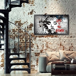 «Love is the answer» в интерьере кабинета в стиле лофт с кирпичными стенами
