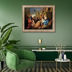 «Adoration of the Magi 2» в интерьере гостиной в зеленых тонах