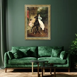 «The Horsewoman, Portrait of Giovanina and Amacilia Paccini, wards of Countess Samoilova, 1832» в интерьере спальни с акцентной стеной