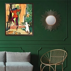 «The Story of Puss-in-Boots 5» в интерьере классической гостиной с зеленой стеной над диваном