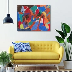 «Figur in Landschaft» в интерьере современной гостиной с желтым диваном