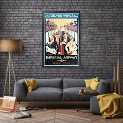 «Poster advertising Imperial Airways» в интерьере в стиле лофт над диваном