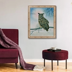 «Winter-Owl» в интерьере гостиной в бордовых тонах
