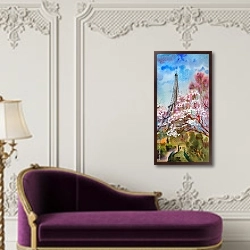 «Цветущее дерево в Париже» в интерьере в классическом стиле над банкеткой