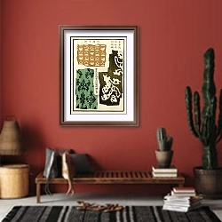 «Chinese prints pl.18» в интерьере прихожей в этническом стиле с красной стеной