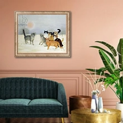«Winter-Cats» в интерьере классической гостиной над диваном