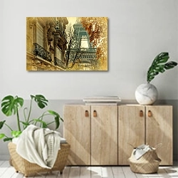 «Франция. Парижские балкончики и Эйфелева башня» в интерьере современной комнаты над комодом