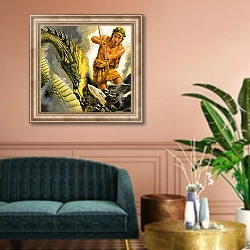 «Apollo slaying Python» в интерьере классической гостиной над диваном