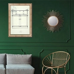 «Line drawing of furniture, c.1910» в интерьере классической гостиной с зеленой стеной над диваном