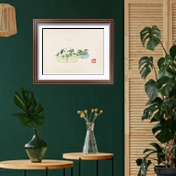 «Bonsai kabenzu, Pl.10» в интерьере в этническом стиле с зеленой стеной