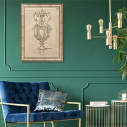 «Design for a Vase with a Cross-section of its Neck» в интерьере в классическом стиле с зеленой стеной