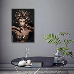 «Медуза Горгона» в интерьере современной гостиной в серых тонах