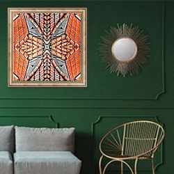 «Terracotta Roofs, 2015» в интерьере классической гостиной с зеленой стеной над диваном