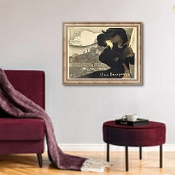 «Pierrefort Posters and Prints; Affiches et Estampes Pierrefort, 1898» в интерьере гостиной в бордовых тонах