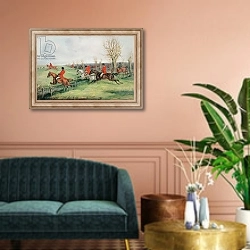 «Sporting Scene, 19th century» в интерьере классической гостиной над диваном