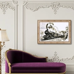 «The famous 4-6-0 'Castle' class of steam locomotives used by Great Western» в интерьере в классическом стиле над банкеткой