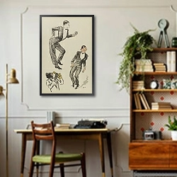 «Deux personnages masculins dansant le charleston» в интерьере кабинета в стиле ретро над столом