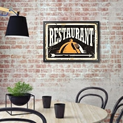 «Винтжаная вывеска для ресторана» в интерьере кухни в стиле лофт с кирпичной стеной