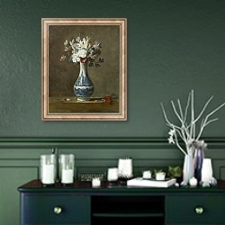 «A Vase of Flowers» в интерьере прихожей в зеленых тонах над комодом