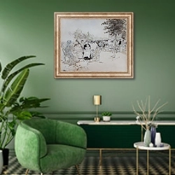 «Прогулка по Елисейским полям» в интерьере гостиной в зеленых тонах