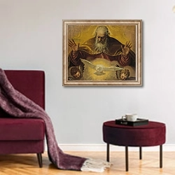 «The Eternal Father» в интерьере гостиной в бордовых тонах
