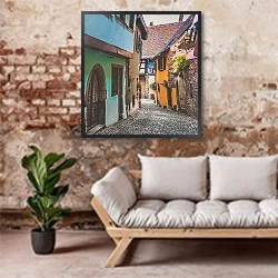«Старая европейская мощёная улица» в интерьере кабинета в стиле лофт с кирпичными стенами