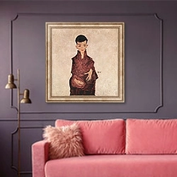 «Портрет Герберта Райнера» в интерьере гостиной с розовым диваном