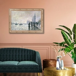 «Темза под Вестминстером» в интерьере классической гостиной над диваном