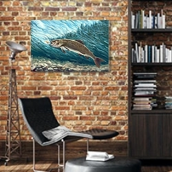 «Рыба в реке» в интерьере кабинета в стиле лофт с кирпичными стенами