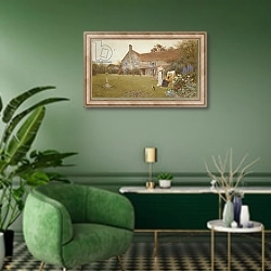 «The Sundial, 1898» в интерьере гостиной в зеленых тонах