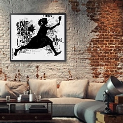 «Женщина с факелом» в интерьере гостиной в стиле лофт с кирпичной стеной