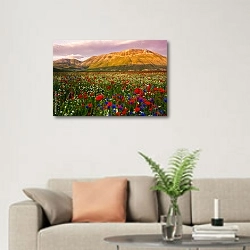 «Цветущий итальянский пейзаж» в интерьере современной светлой гостиной над диваном