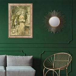 «Garden Statues, 1955» в интерьере классической гостиной с зеленой стеной над диваном