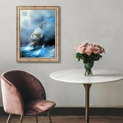 «Парусник в море 1» в интерьере в классическом стиле над креслом