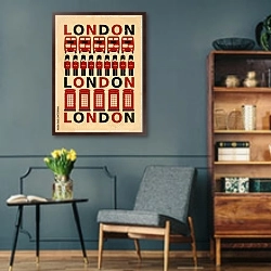 «Красно-черный Лондон. Винтаж» в интерьере гостиной в стиле ретро в серых тонах