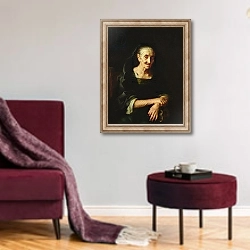 «Portrait of an Old Woman» в интерьере гостиной в бордовых тонах