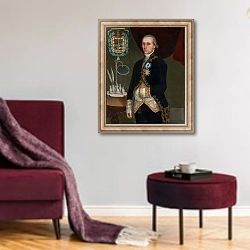 «Portrait of the Duque de Agrada, c.1805» в интерьере гостиной в бордовых тонах