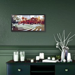 «Городская улица осенью» в интерьере столовой в классическом стиле