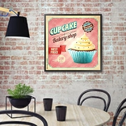 «Ретро плакат с кексом» в интерьере кухни в стиле лофт с кирпичной стеной