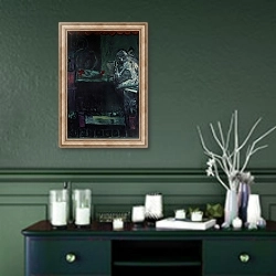 «The Florist I» в интерьере прихожей в зеленых тонах над комодом