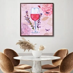«Бокал с вином и цветами лаванды» в интерьере кухни над кофейным столиком
